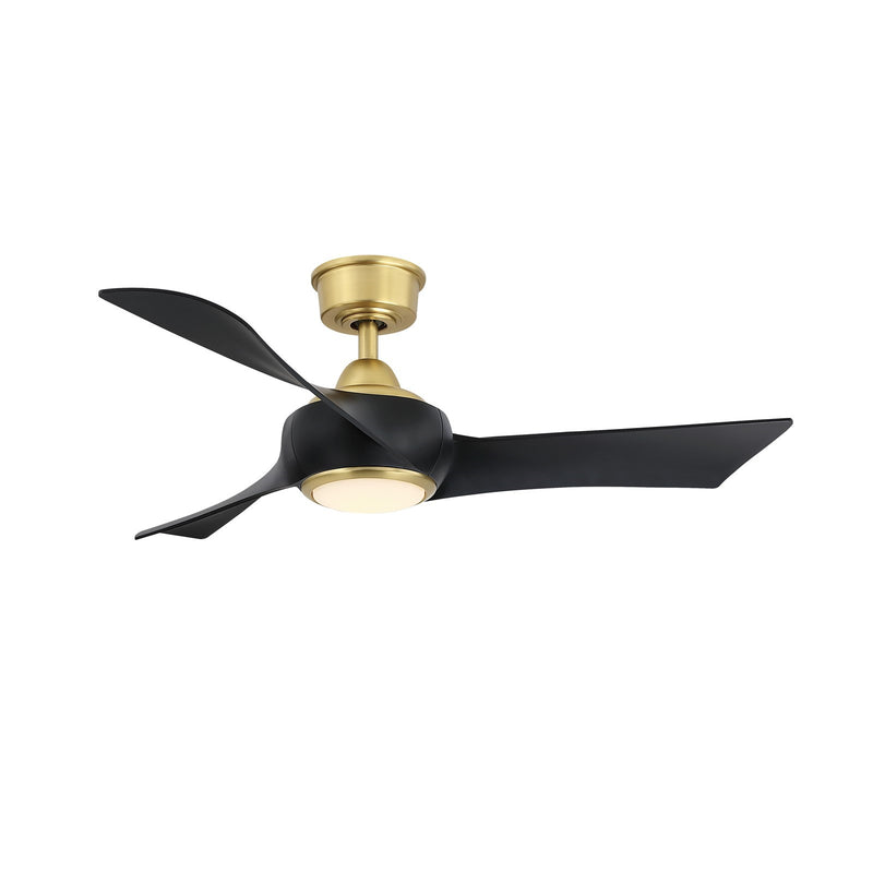 Fanimation Wrap Custom 48in 3-Blade Smart Ceiling Fan with LED Light | Brushed Satin Brass and Black Composite Blades | Model FPD8530BS-48BL-LK