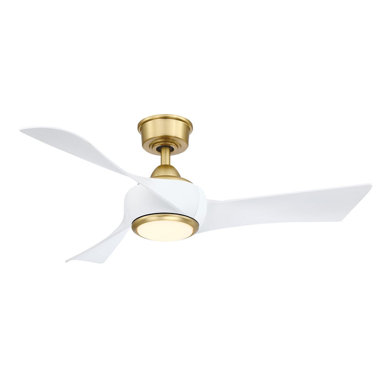 Fanimation Wrap Custom 48in 3-Blade Smart Ceiling Fan | Brushed Satin Brass and Matte White Composite | Covered Patio | Model FPD8530BS-48MW