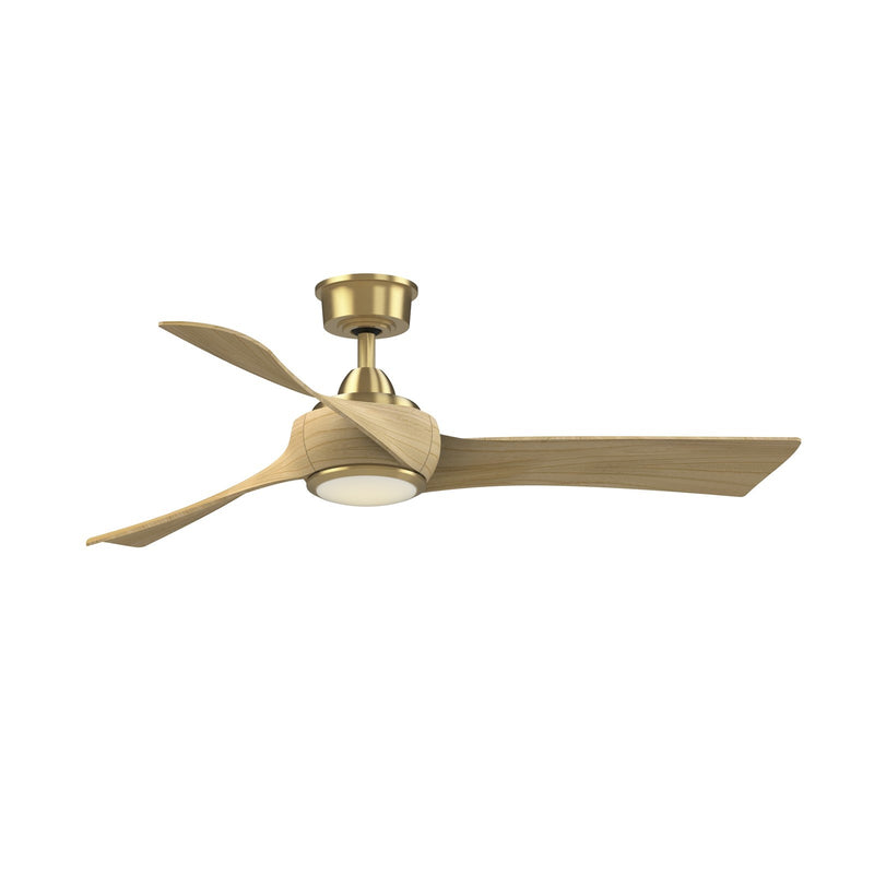 Fanimation Wrap Custom 52in 3-Blade Smart Ceiling Fan with LED Light | Brushed Satin Brass and Natural Composite | Covered | Model FPD8530BS-52N-LK