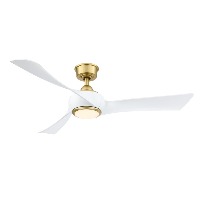 Fanimation Wrap Custom 56in 3-Blade Smart Ceiling Fan with LED Light Kit | Brushed Satin Brass and Matte White Composite | Model FPD8530BS-56MW-LK