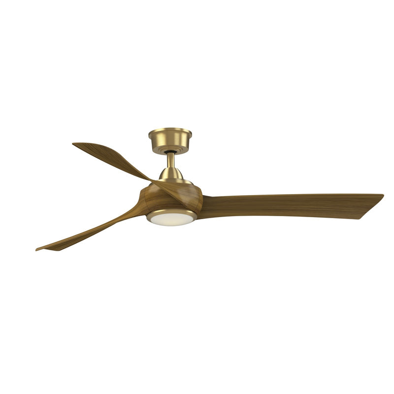 Fanimation Wrap Custom 60in 3-Blade Smart Ceiling Fan with LED Light | Brushed Satin Brass and Koa Composite | Covered Patio | Model FPD8530BS-60K-LK