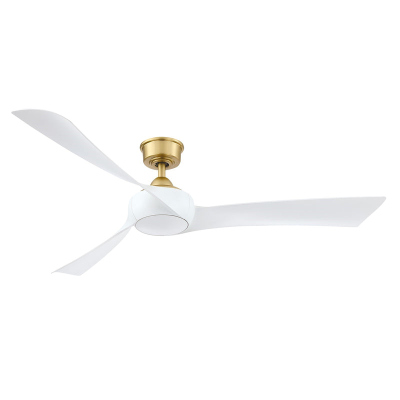 Fanimation Wrap Custom 60in 3-Blade Smart Ceiling Fan with LED Light | Brushed Satin Brass and Matte White Composite | Model FPD8530BS-60MW-LK