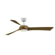 Fanimation Wrap Custom 60in Smart Ceiling Fan with LED Light Kit | Matte White and Koa Composite Blades | Covered Patio | Model FPD8530MW-60K-LK