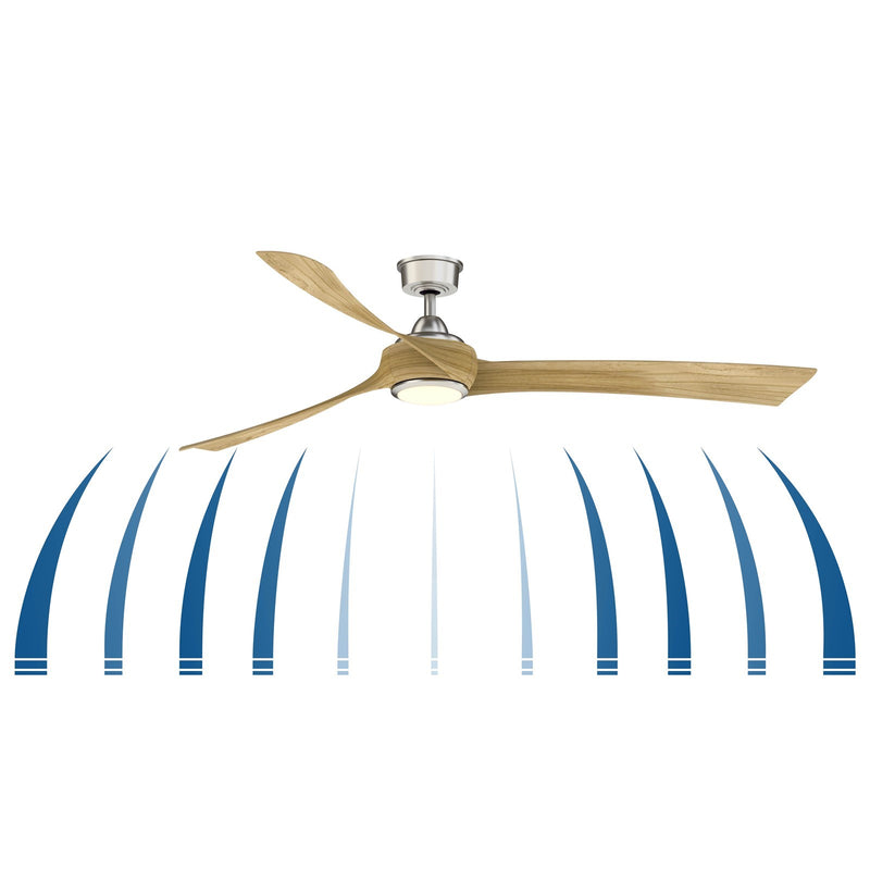 Fanimation Wrap Custom 72in Smart Ceiling Fan | Brushed Nickel and Natural Composite Blades | Covered Patio & Living Room | Model FPD8531BN-72N