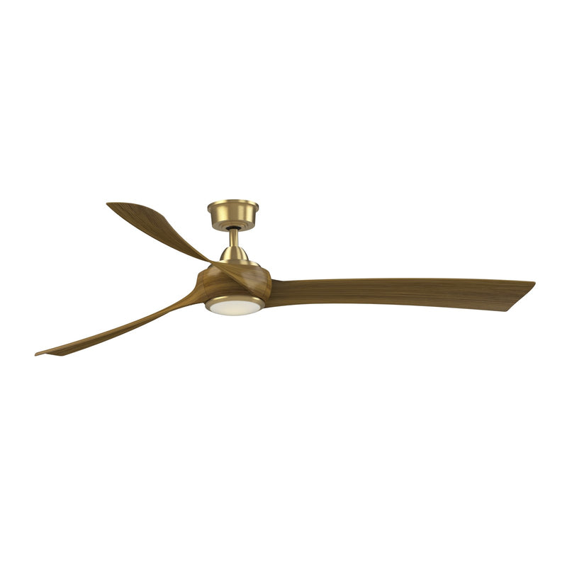 Fanimation Wrap Custom 72in 3-Blade Smart Ceiling Fan with LED Light | Brushed Satin Brass and Koa Composite Blades | Model FPD8531BS-72K-LK