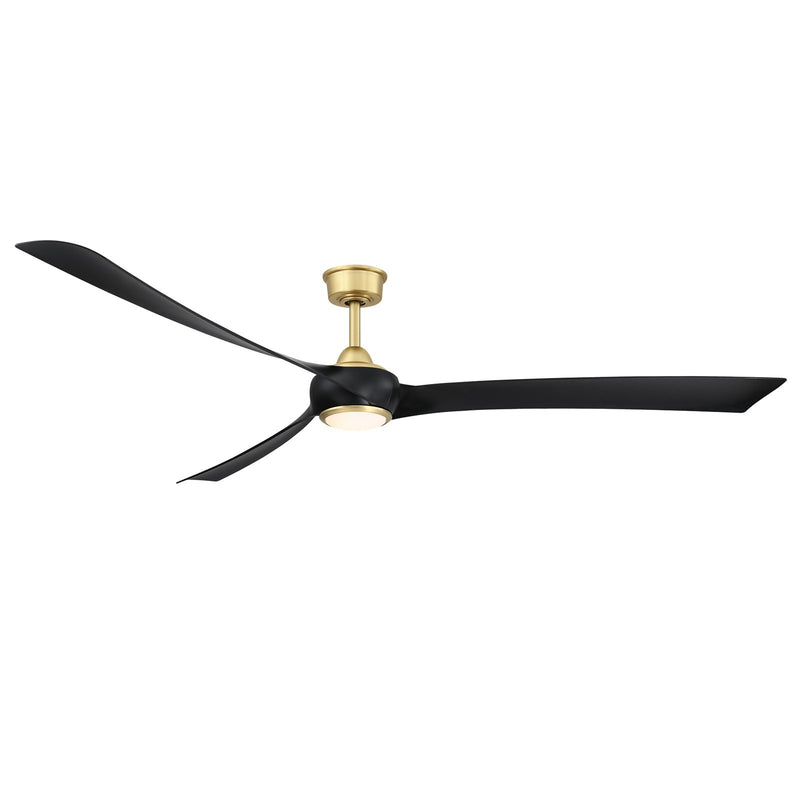 Fanimation Wrap Custom 84in 3-Blade Smart Ceiling Fan with LED Light | Brushed Satin Brass and Black Composite Blades | Model FPD8531BS-84BL-LK