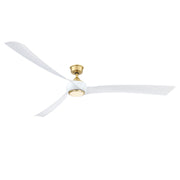 Fanimation Wrap Custom 84in 3-Blade Smart Ceiling Fan | Brushed Satin Brass and Matte White Composite Blades | Covered Patio | Model FPD8531BS-84MW