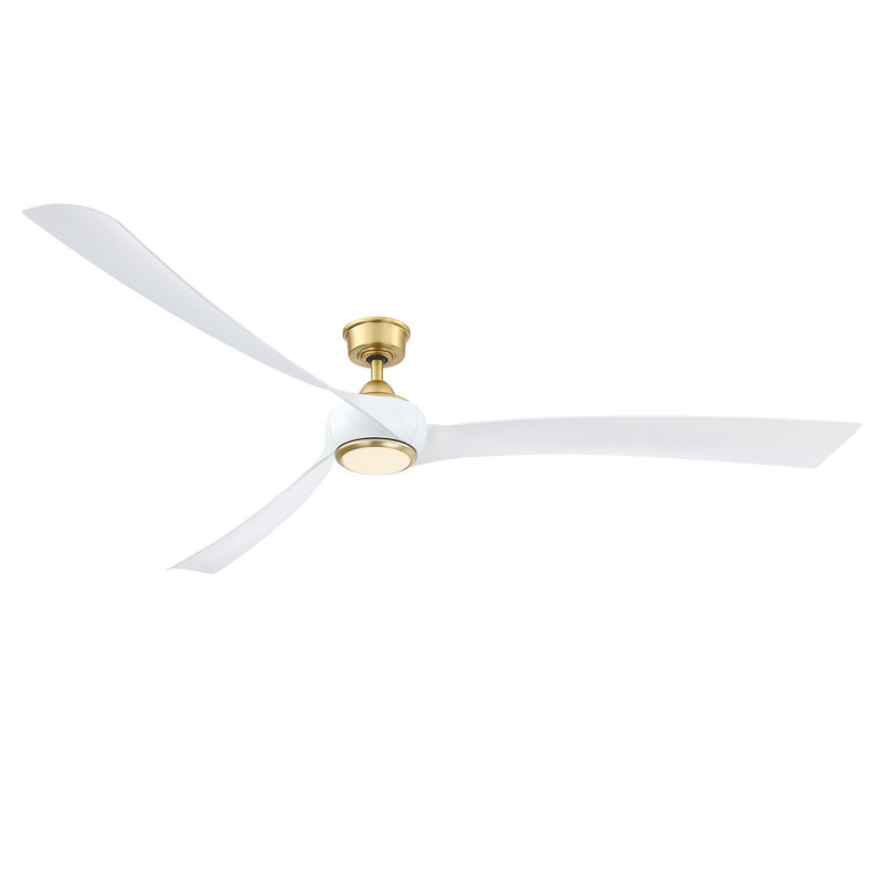 Fanimation Wrap Custom 84in 3-Blade Smart Ceiling Fan | Brushed Satin Brass and Matte White Composite Blades | Covered Patio | Model FPD8531BS-84MW