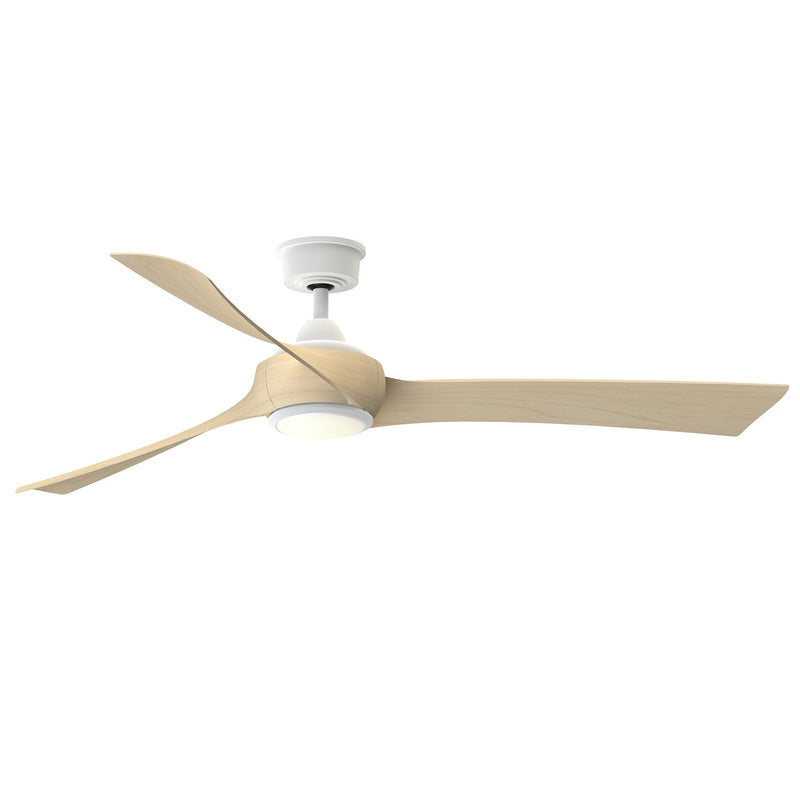 Fanimation Wrap Custom 64in Smart Ceiling Fan with LED Light | Matte White and Natural Composite Blades | Covered Patio | Model FPD8531MW-64N-LK