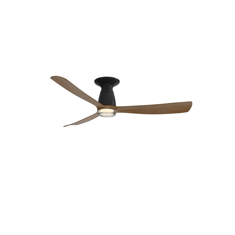 Fanimation Kute 52in Flush Smart Ceiling Fan with LED Light Kit | Black and Koa Composite Blades | Covered Patio & Bedroom | Model FPD8534BLK-DWLK-F