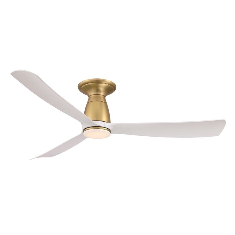 Fanimation Kute 52in Flush 1-Light Smart Ceiling Fan | Brushed Satin Brass and Matte White Composite Blades | Covered Patio | Model FPD8534BS-LK-F