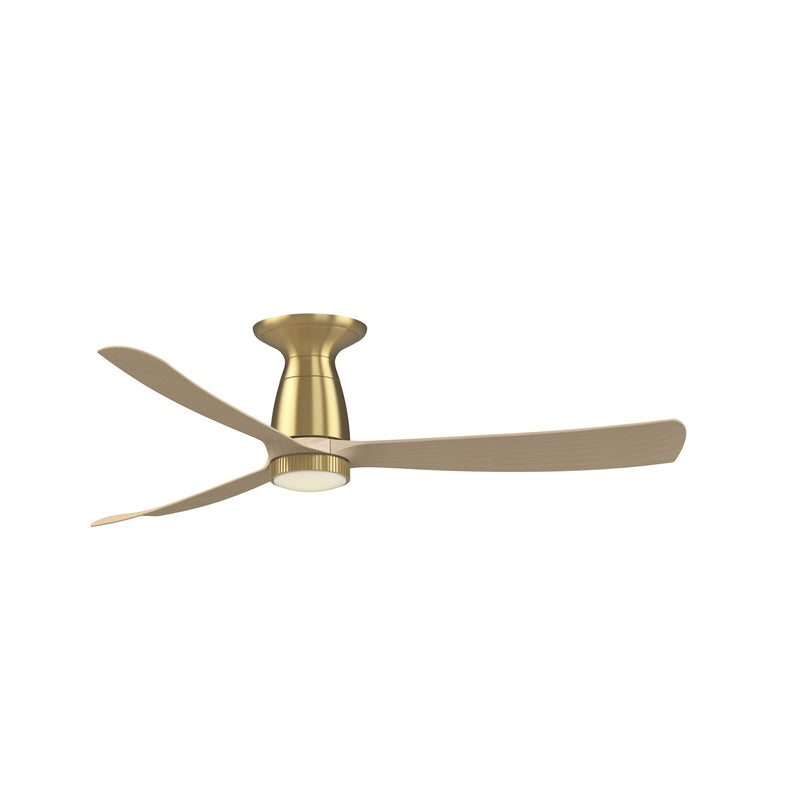 Fanimation Kute 52in Flush Mount Smart Ceiling Fan with Knurled LED Light Kit | Brushed Satin Brass and Natural Composite | Model FPD8534BSN-KLK-F