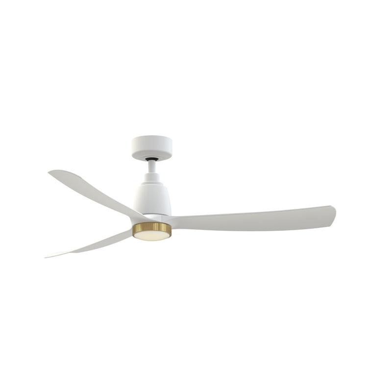 Fanimation Kute 52in Smart Ceiling Fan | Matte White and Brushed Satin Brass LED | Covered Patio & Bedroom | Model FPD8534MW-BSKLK