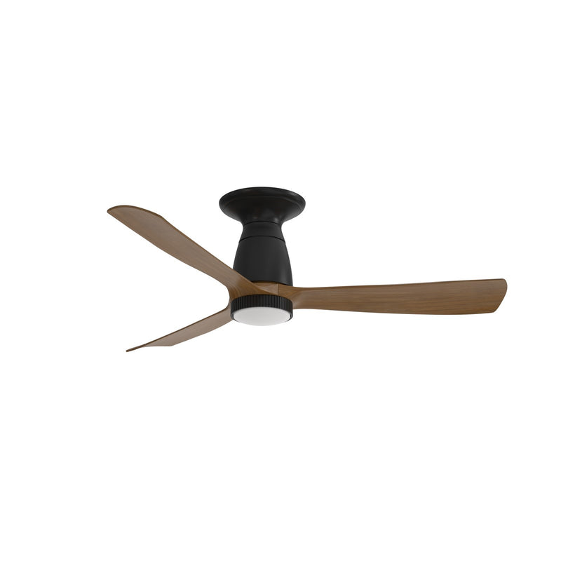 Fanimation Kute 44in Flush Smart Ceiling Fan with Knurled LED Light | Black Composite and Koa Blades | Covered Patio | Model FPD8547BLK-KLK-F