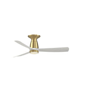 Fanimation Kute 44in Flush Smart Ceiling Fan | Brushed Satin Brass and Matte White Composite Blades | Covered Patio & Bedroom | Model FPD8547BS-KLK-F