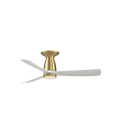 Fanimation Kute 44in Flush Smart Ceiling Fan | Brushed Satin Brass and Matte White Composite Blades | Covered Patio & Bedroom | Model FPD8547BS-KLK-F