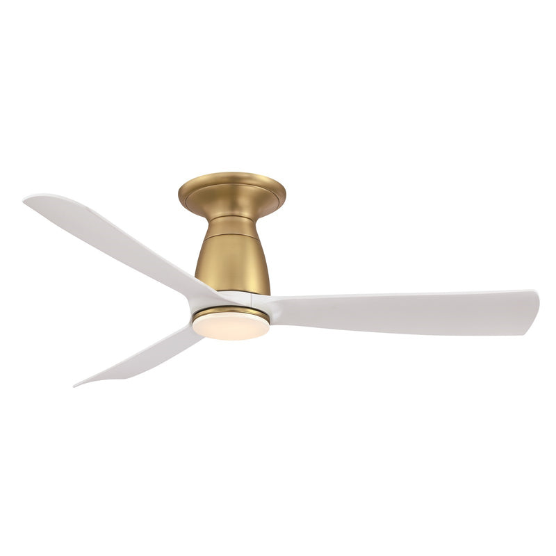 Fanimation Kute 44in Flush Smart Ceiling Fan | Brushed Satin Brass and Matte White Composite Blades | Covered Patio & Bedroom | Model FPD8547BS-LK-F