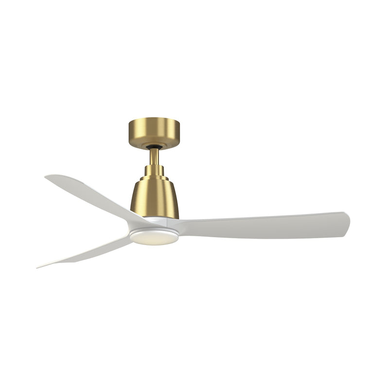 Fanimation Kute 44in Smart Ceiling Fan | Brushed Satin Brass and Matte White Composite Blades | Covered Patio & Bedroom | Model FPD8547BS-LKMW