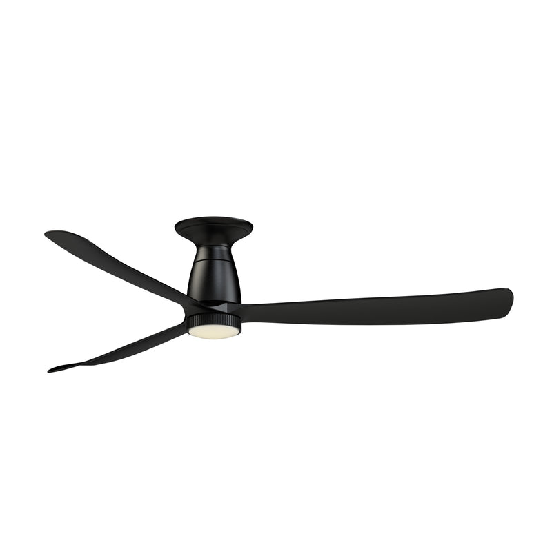 Fanimation Kute 60in Flush Mount Smart Ceiling Fan | Modern Black and Black Composite Blades | Covered Patio & Bedroom | Model FPD8560BL-KLK-F