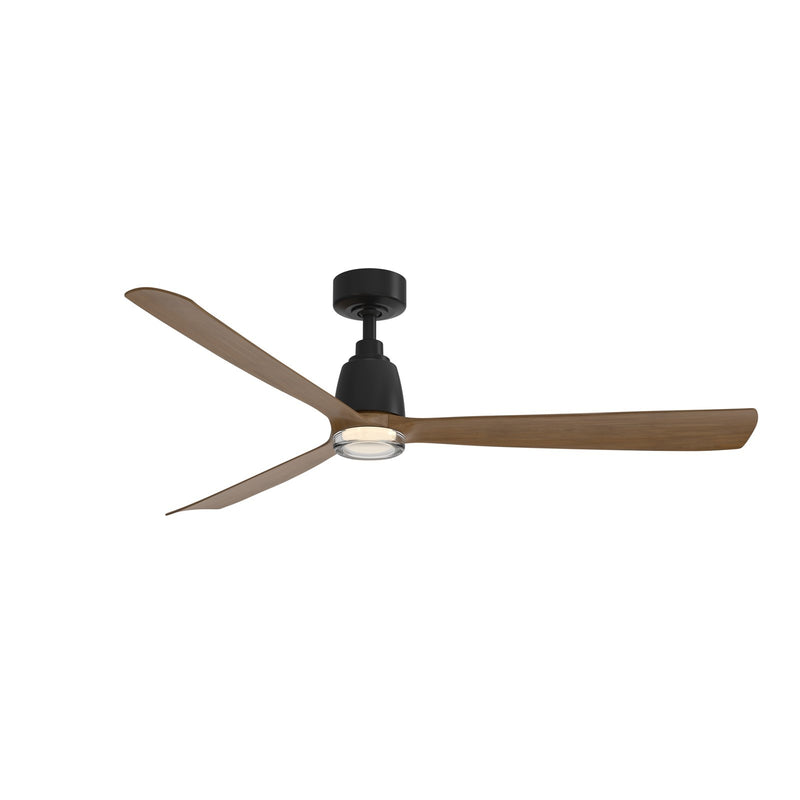 Fanimation Kute 60in Smart Ceiling Fan with LED Light | Modern Black and Koa Composite Blades | Living Room & Covered Patio | Model FPD8560BLK-DWLK