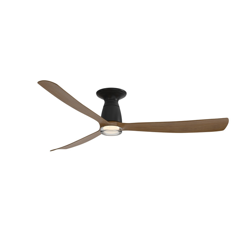 Fanimation Kute 60in Flush Smart Ceiling Fan with LED Light | Modern Black and Koa Composite Blades | Bedroom & Covered | Model FPD8560BLK-DWLK-F