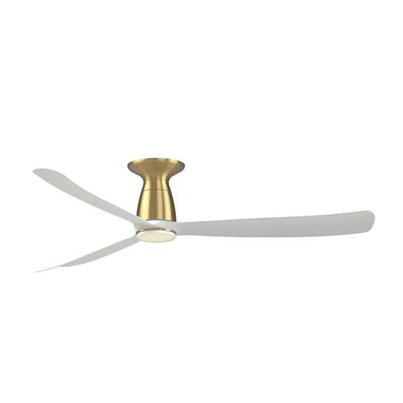 Fanimation Kute 60in Flush Smart Ceiling Fan | Brushed Satin Brass and Matte White Composite Blades | Indoor & Covered Outdoor | Model FPD8560BS-LK-F