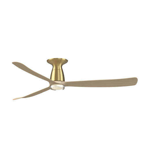 Fanimation Kute 60in Flush Smart Ceiling Fan | Brushed Satin Brass and Natural Composite Blades | Covered Patio & Bedroom | Model FPD8560BSN-DWLK-F