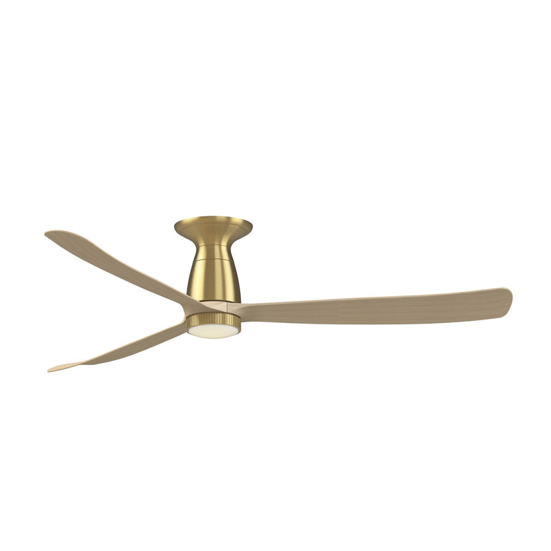 Fanimation Kute 60in Flush Smart Ceiling Fan | Brushed Satin Brass and Natural Composite Blades with Opal Frosted Knurled | Model FPD8560BSN-KLK-F
