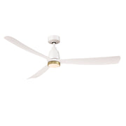 Fanimation Kute 60 60in Smart Ceiling Fan | Matte White and Brushed Satin Brass Knurled LED | Covered Patio & Bedroom | Model FPD8560MW-BSKLK