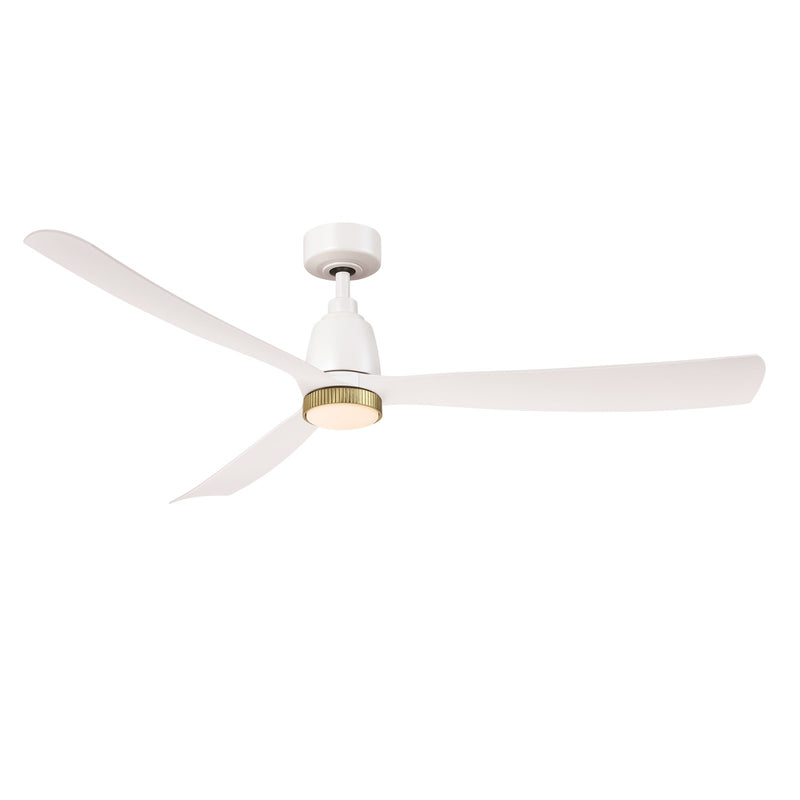 Fanimation Kute 60 60in Smart Ceiling Fan | Matte White and Brushed Satin Brass Knurled LED | Covered Patio & Bedroom | Model FPD8560MW-BSKLK