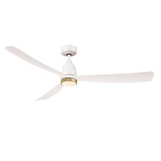 Fanimation Kute 60 60in Smart Ceiling Fan | Matte White and Brushed Satin Brass Knurled LED | Covered Patio & Bedroom | Model FPD8560MW-BSKLK