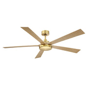 Fanimation TorchAire 64in Smart Ceiling Fan with LED Light | Satin Brass and Natural Composite Blades | Covered Patio & Living Room | Model FPD8564BSN