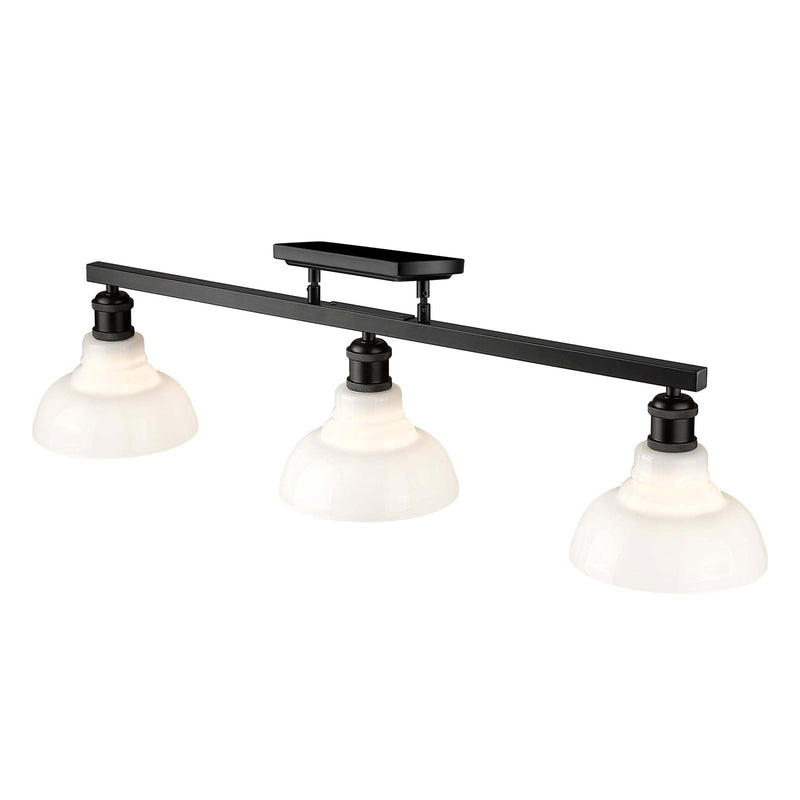 Golden Lighting Carver 35in 3-Light Semi-Flush Mount | Industrial Matte Black and Vintage Milk Glass | Entryway & Foyer | Model 0305-3SF BLK-VMG