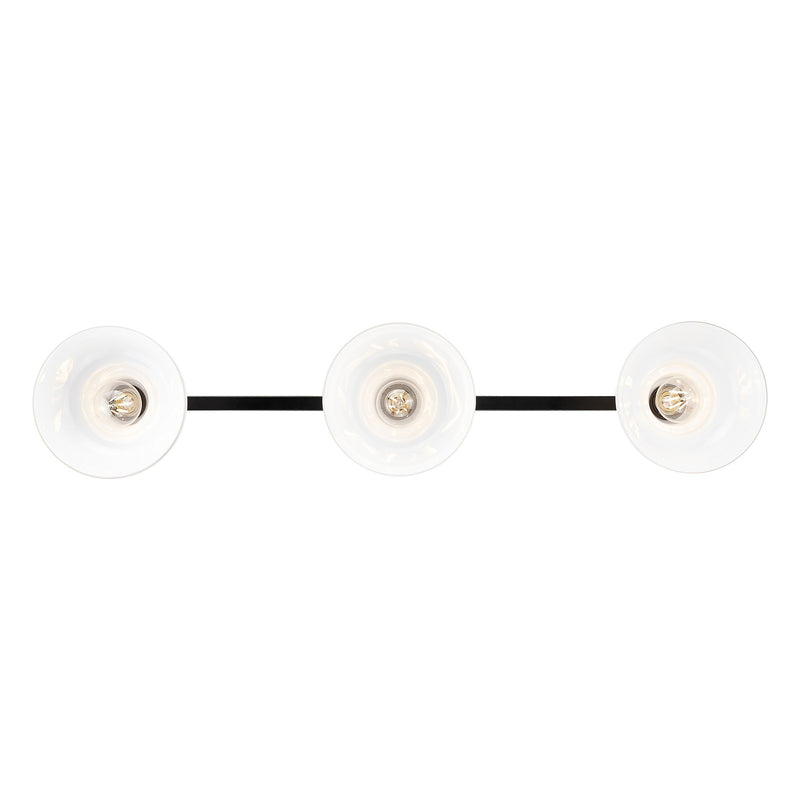 Golden Lighting Carver 35in 3-Light Semi-Flush Mount | Industrial Matte Black and Vintage Milk Glass | Entryway & Foyer | Model 0305-3SF BLK-VMG