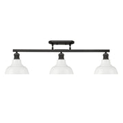 Golden Lighting Carver 35in 3-Light Semi-Flush Mount | Industrial Matte Black and Vintage Milk Glass | Entryway & Foyer | Model 0305-3SF BLK-VMG
