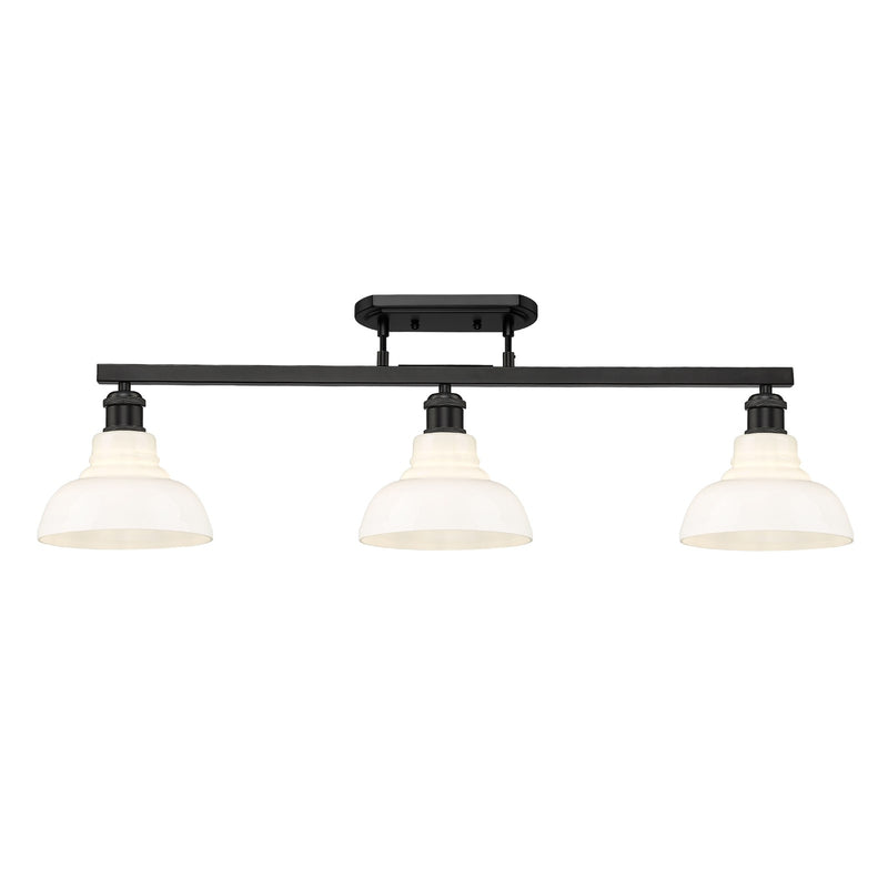 Golden Lighting Carver 35in 3-Light Semi-Flush Mount | Industrial Matte Black and Vintage Milk Glass | Entryway & Foyer | Model 0305-3SF BLK-VMG