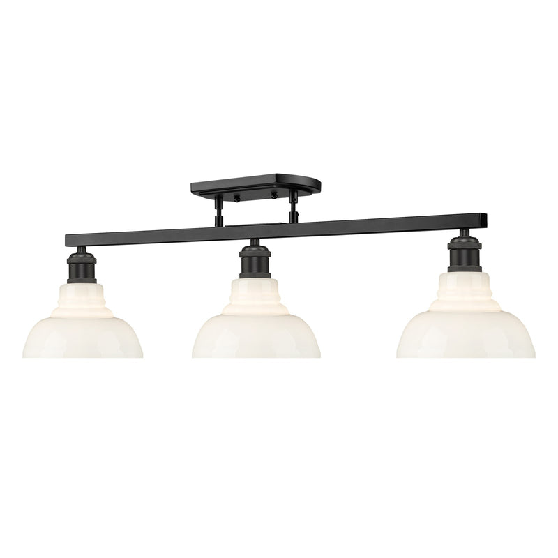 Golden Lighting Carver 35in 3-Light Semi-Flush Mount | Industrial Matte Black and Vintage Milk Glass | Entryway & Foyer | Model 0305-3SF BLK-VMG
