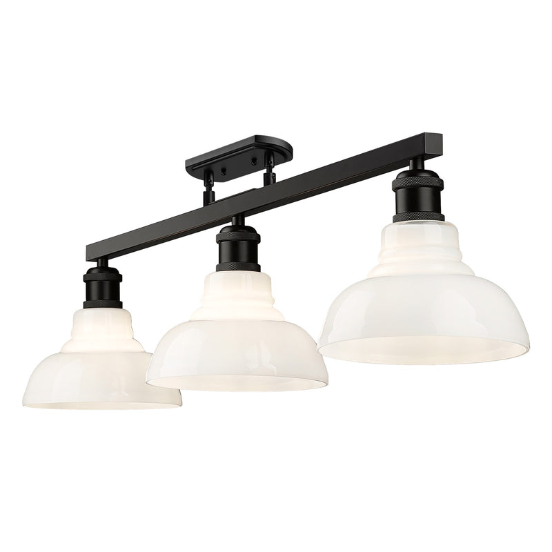 Golden Lighting Carver 35in 3-Light Semi-Flush Mount | Industrial Matte Black and Vintage Milk Glass | Entryway & Foyer | Model 0305-3SF BLK-VMG