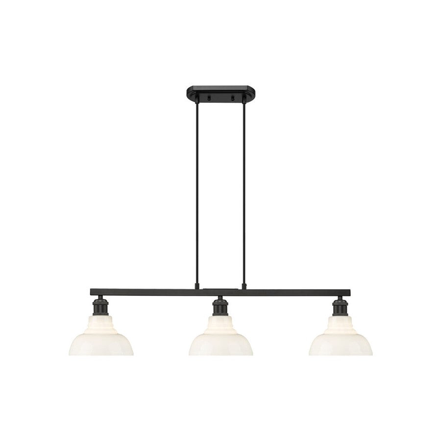 Golden Carver 3-Light Linear Pendant, Black/Vintage Milk Glass - 0305-LPBLK-VMG