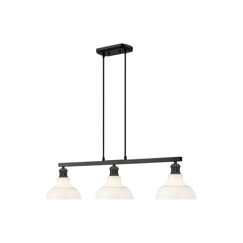 Golden Carver 3-Light Linear Pendant, Black/Vintage Milk Glass
