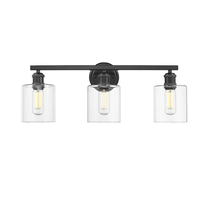 Golden Lighting Fisher 3 Light Bath Vanity, Matte Black/Clear