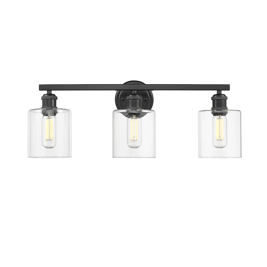 Golden Lighting Fisher 3 Light Bath Vanity, Matte Black/Clear