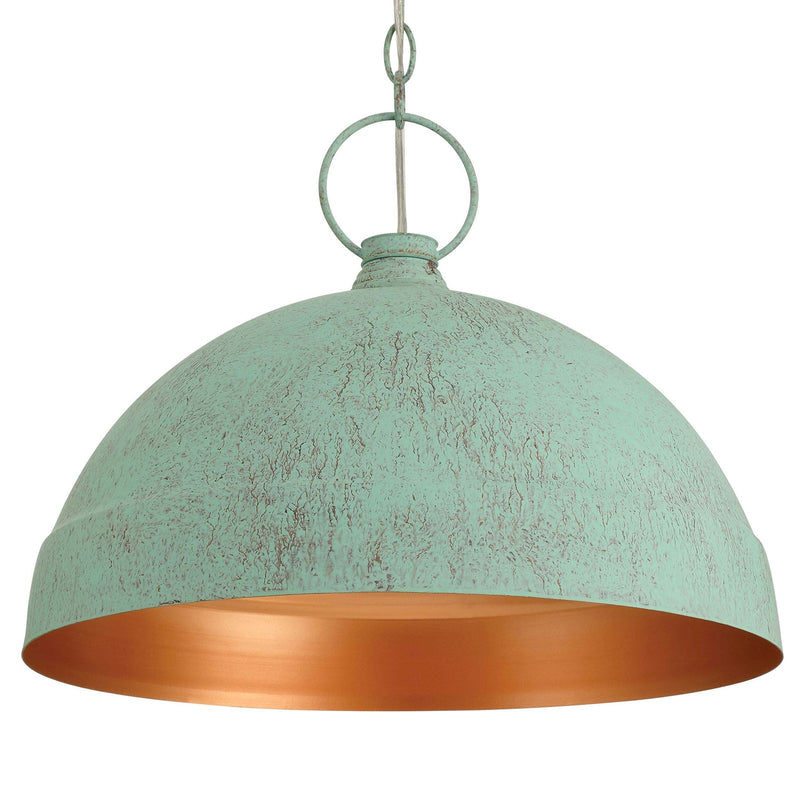 Golden Lighting Lincoln 16in 1-Light Pendant | Farmhouse Green Patina Steel | Kitchen Island & Dining Room | 16.75 x 16.75 x 14 in | Model 0318-L GP