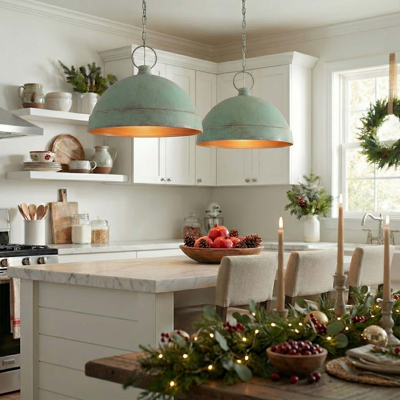 Golden Lighting Lincoln 16in 1-Light Pendant | Farmhouse Green Patina Steel | Kitchen Island & Dining Room | 16.75 x 16.75 x 14 in | Model 0318-L GP