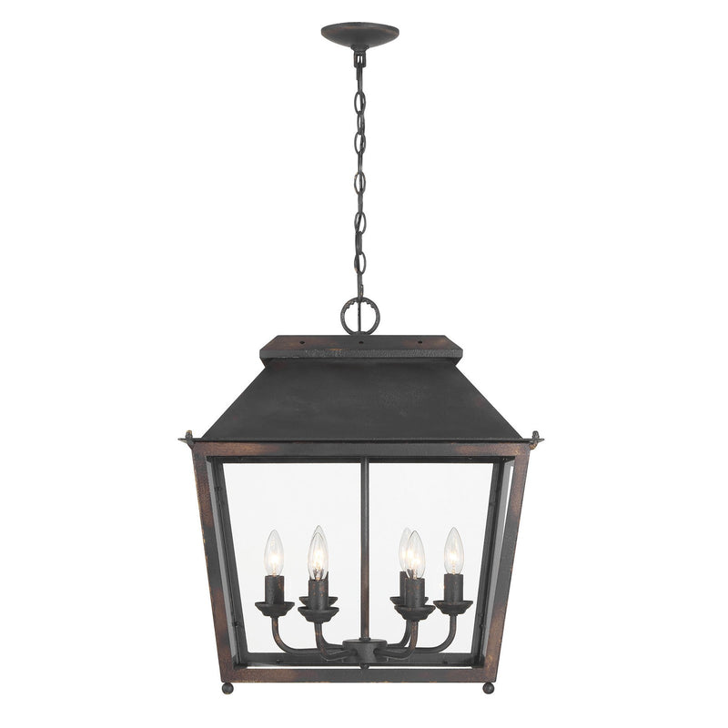 Golden Lighting Abingdon 21in 6-Light Pendant | Farmhouse Antique Black Iron and Clear Glass | Kitchen Island & Foyer | Model 0804-6P ABI