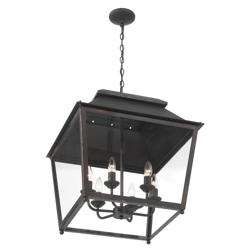 Golden Lighting Abingdon 21in 6-Light Pendant | Farmhouse Antique Black Iron and Clear Glass | Kitchen Island & Foyer | Model 0804-6P ABI