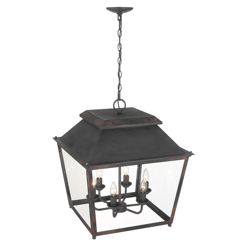 Golden Lighting Abingdon 21in 6-Light Pendant | Farmhouse Antique Black Iron and Clear Glass | Kitchen Island & Foyer | Model 0804-6P ABI