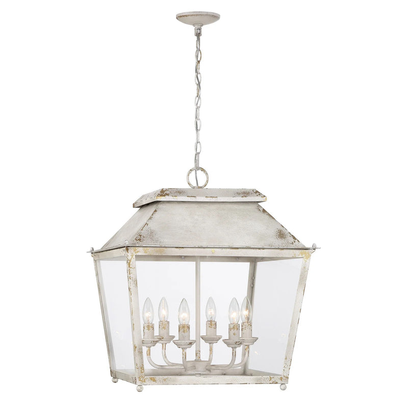 Golden Lighting Abingdon 6-Light Pendant | Farmhouse Antique Ivory and Clear Glass | Kitchen Island & Foyer | Model 0804-6P AI