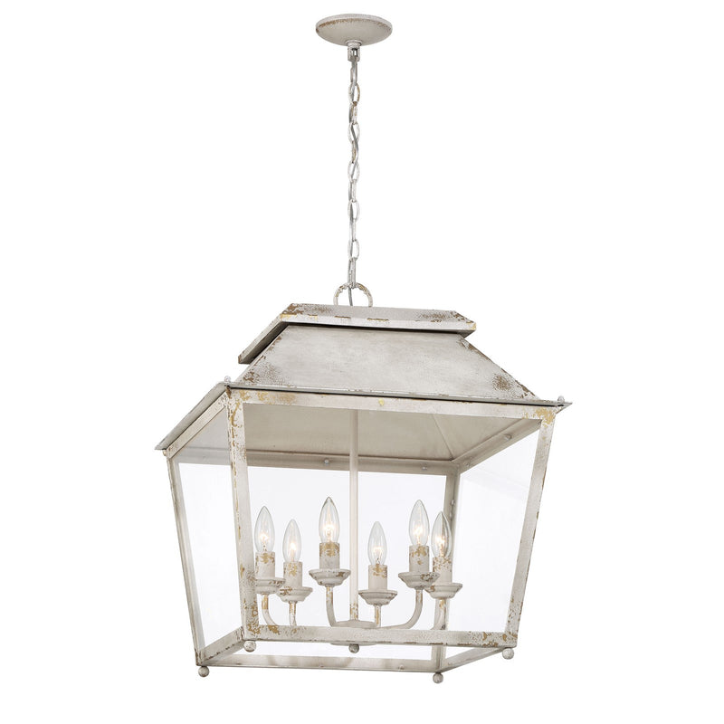 Golden Lighting Abingdon 6-Light Pendant | Farmhouse Antique Ivory and Clear Glass | Kitchen Island & Foyer | Model 0804-6P AI
