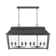 Golden Lighting Abingdon 42in 8-Light Island Light | Farmhouse Antique Black Iron and Clear Glass | Kitchen Island & Dining Room | Model 0804-LP ABI